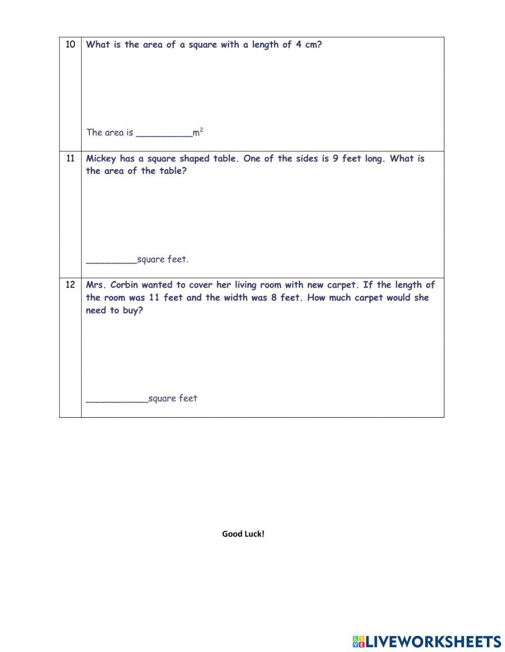 Area of Rectangles and Squares