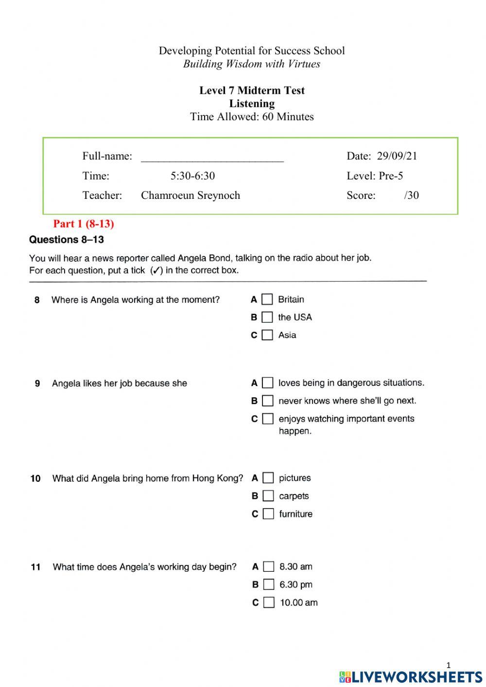 Level 7 Mid-Term Listening Test