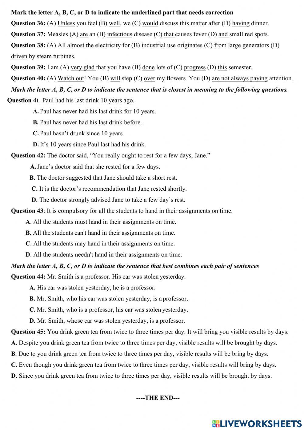 Grade 10- Month test