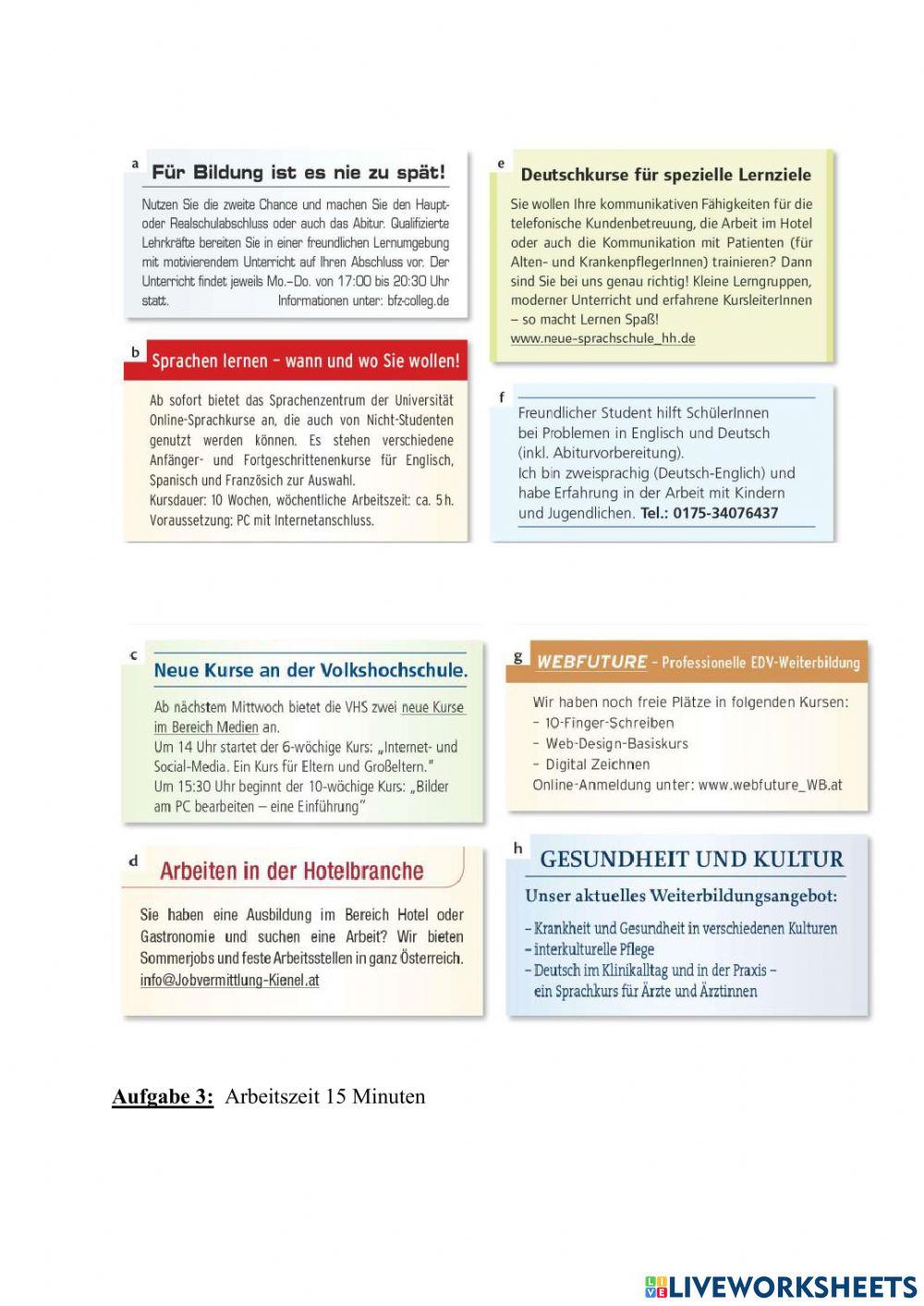 Training B1.1 Lesen und Hören 4.Woche