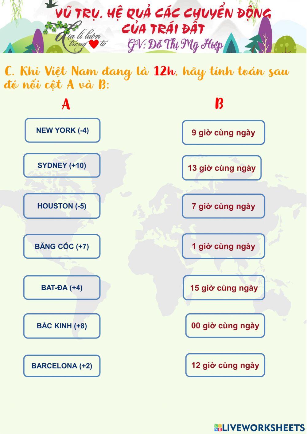 Bài tập chủ đề 2-ĐỊA 10