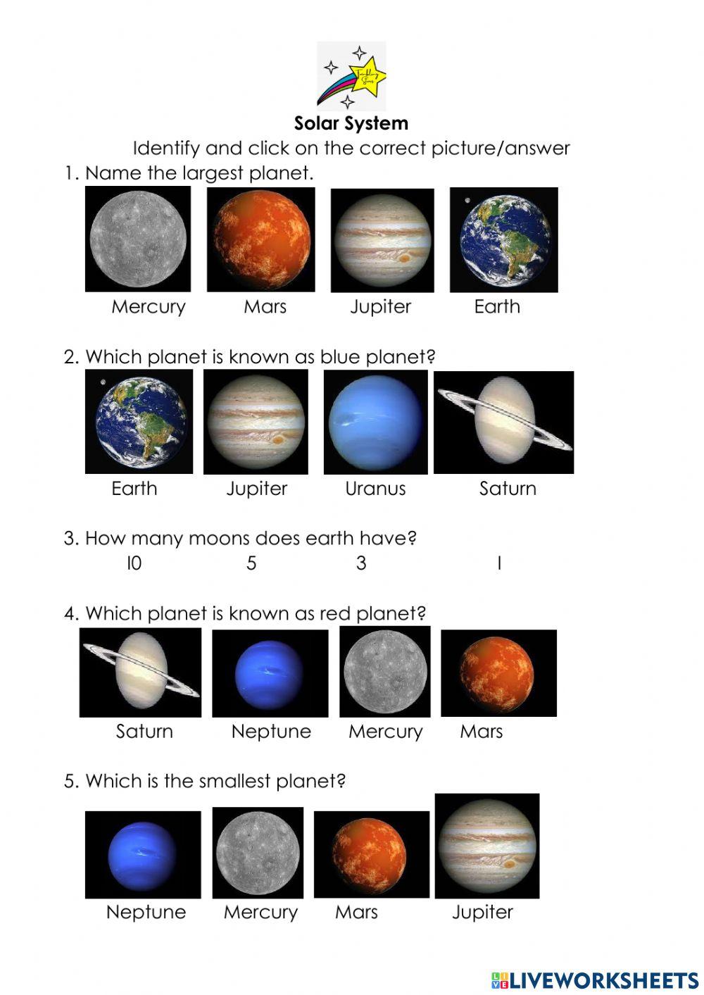 Solar System Free Interactive Worksheets 1449205