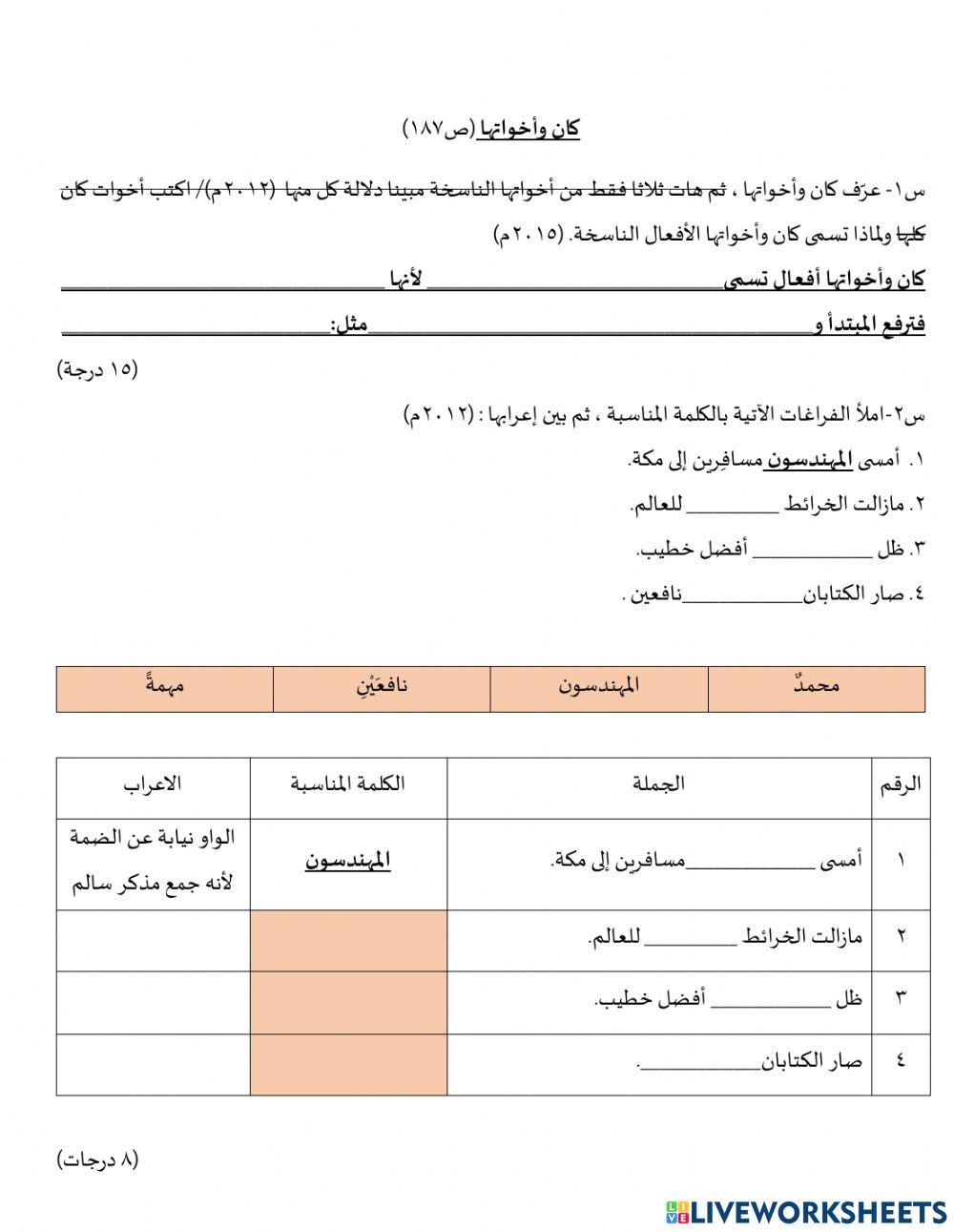 كان واخواتها