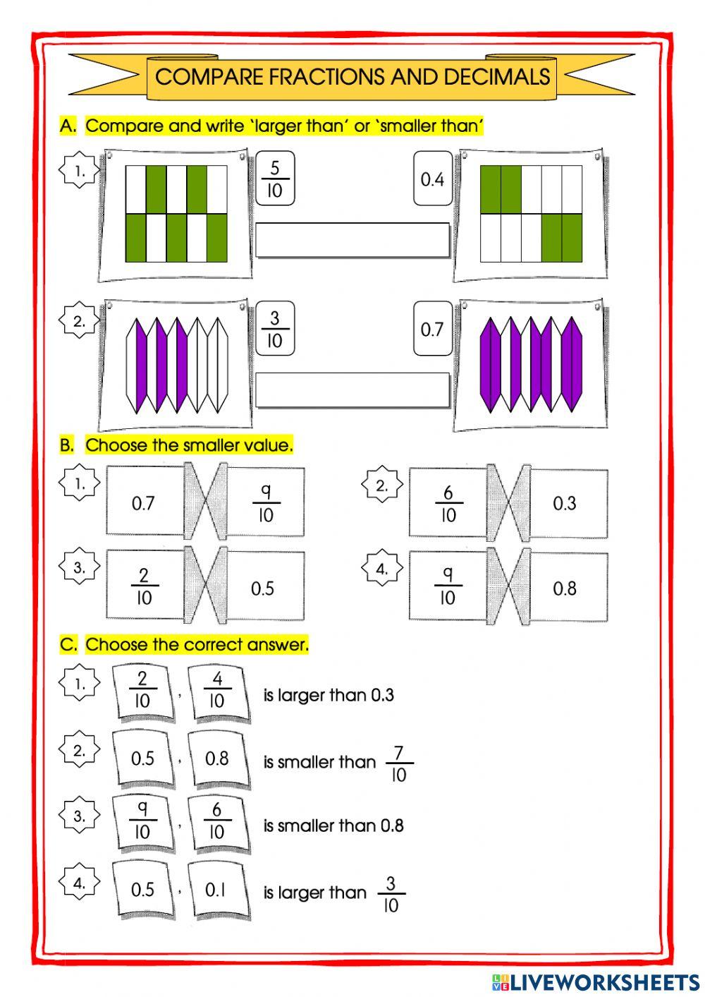 Mathematics Year 2 : Compare Fractions and Decimals