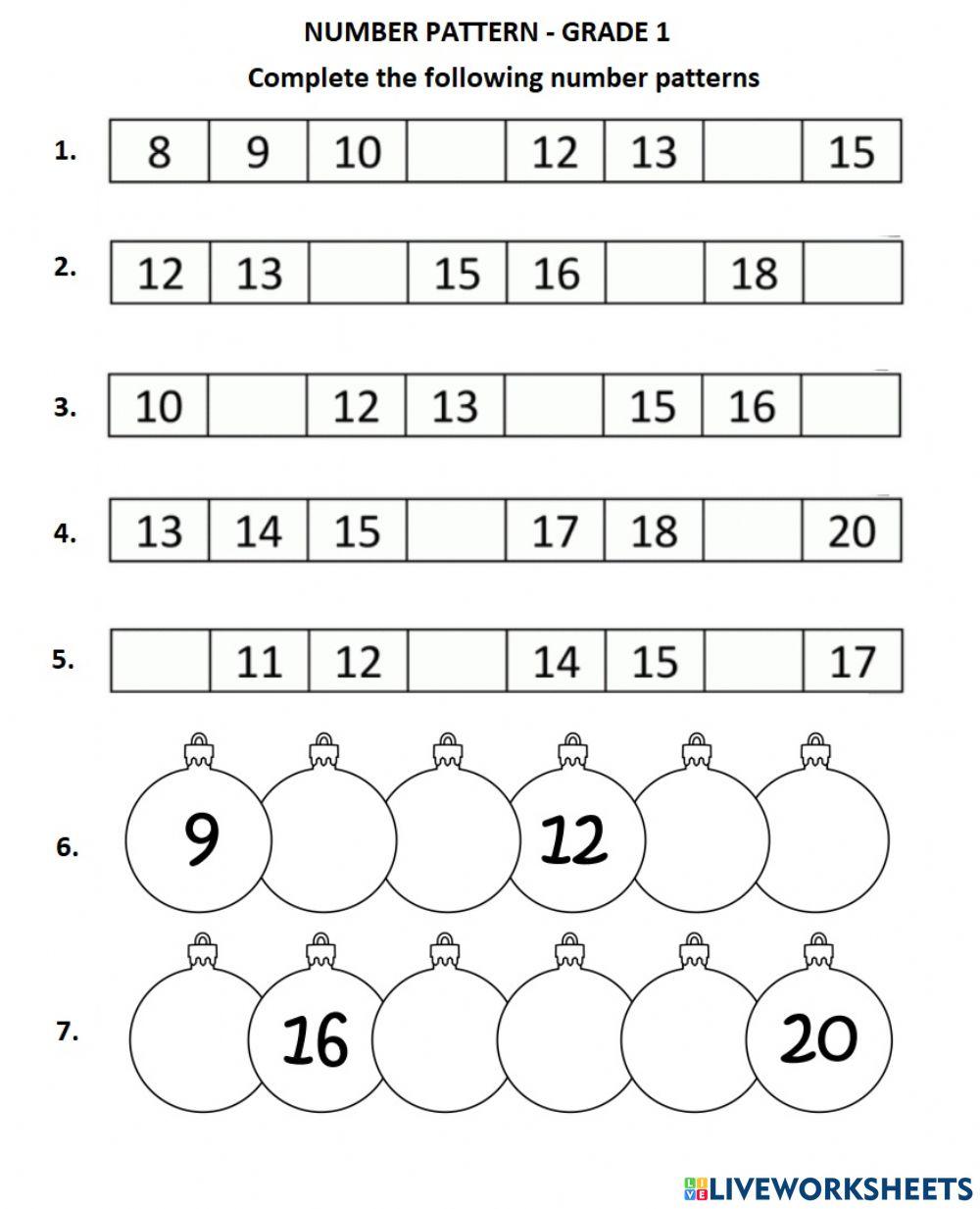 Number patterns to 20