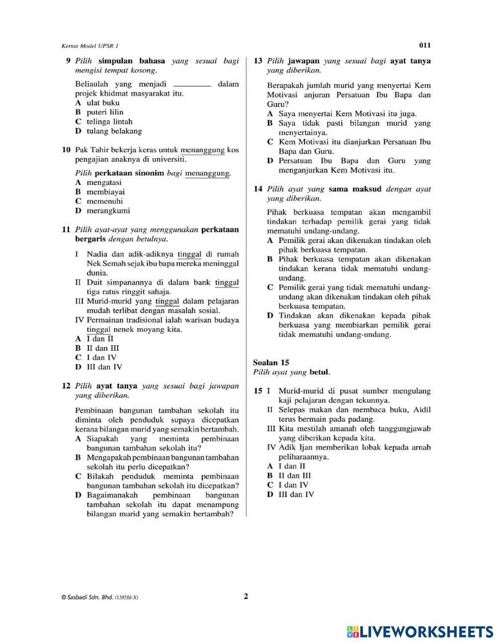 Kertas Model BM UPSR