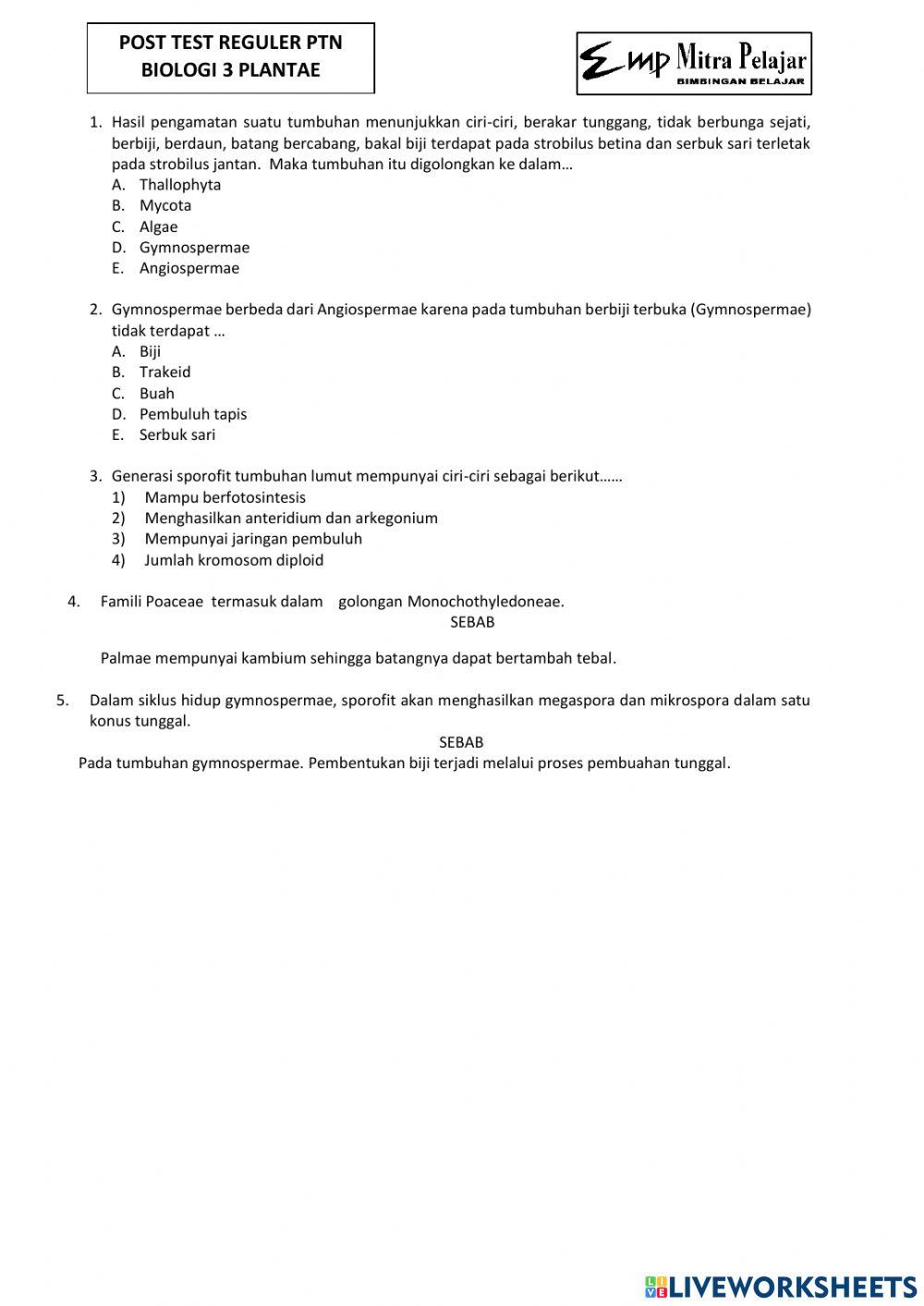 Post test reguler biologi 3