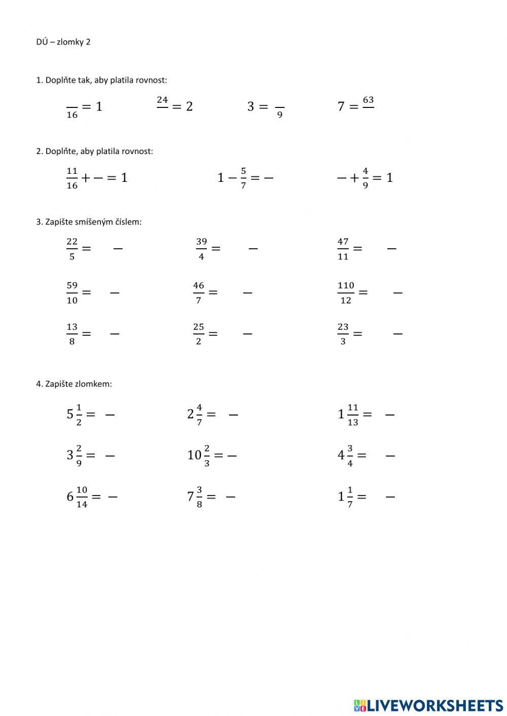 Zlomek a smíšené číslo