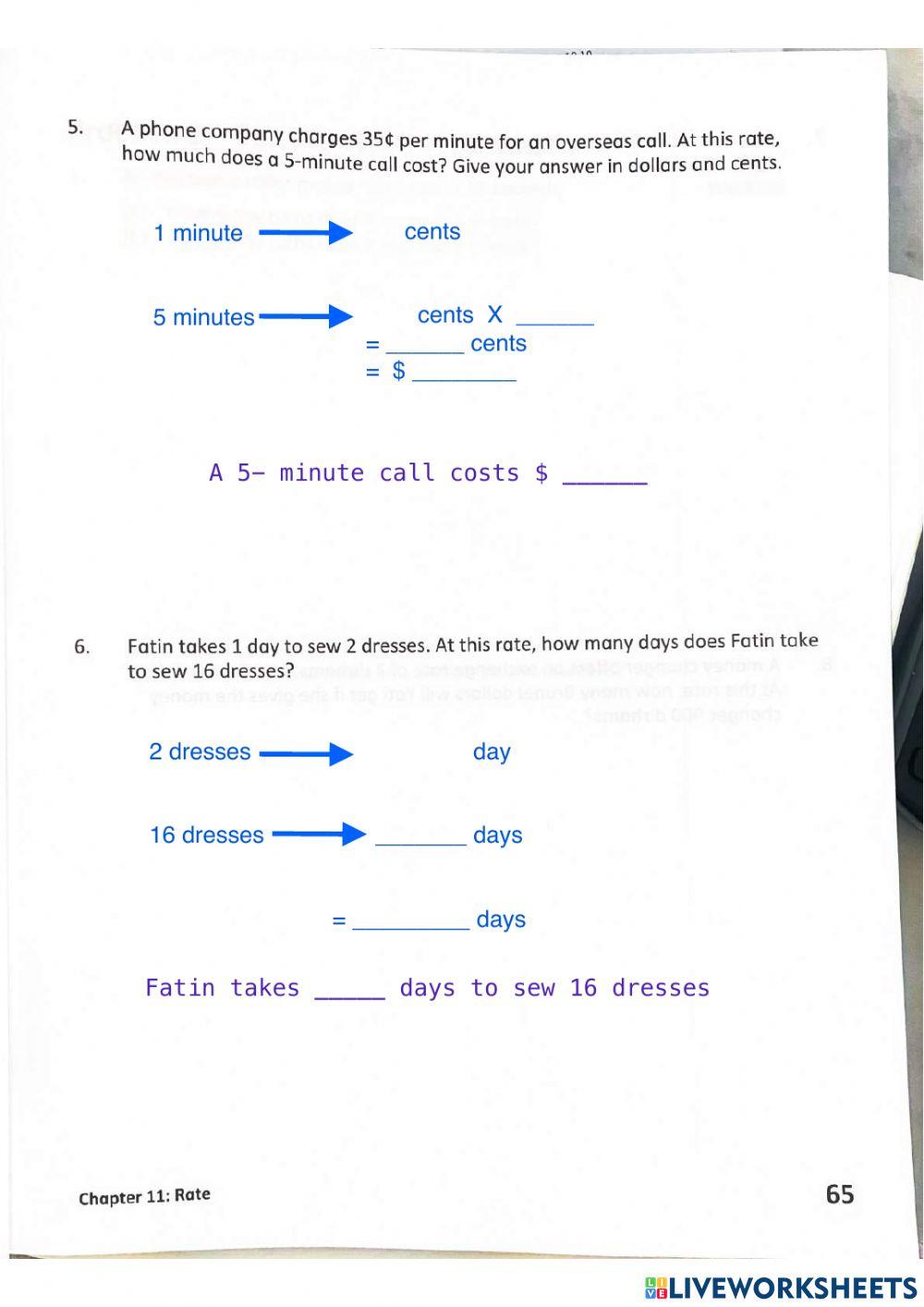 Year 5 mathematics : RAte