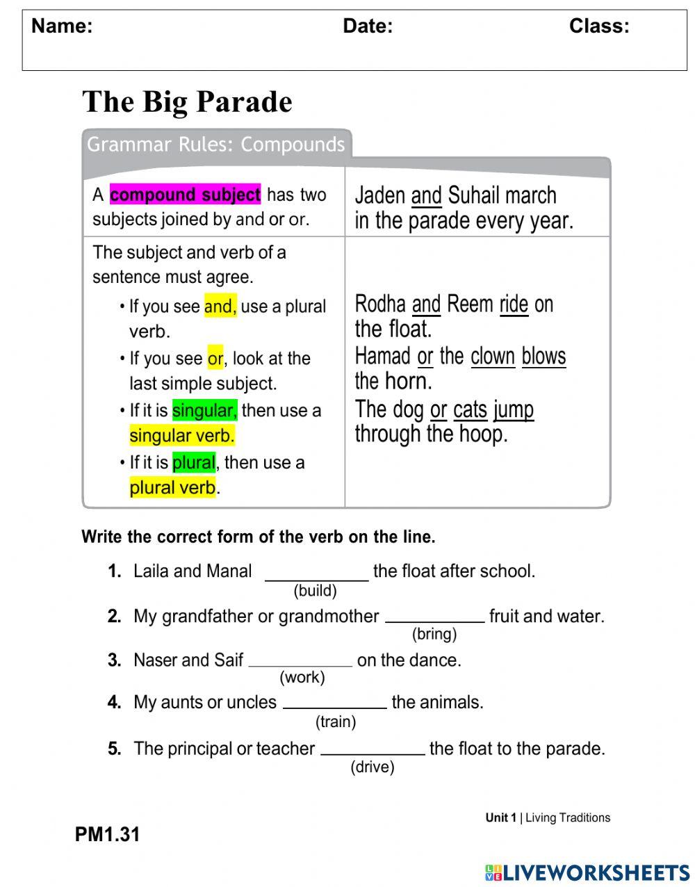 The Big Parade Worksheet