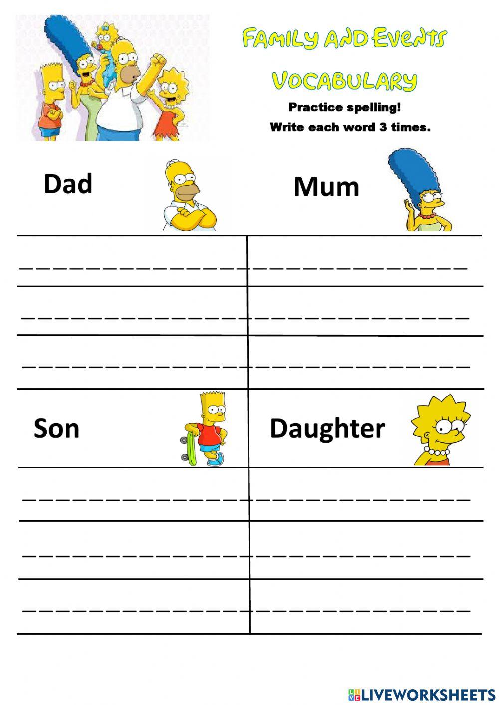 Family and Events Vocabulary