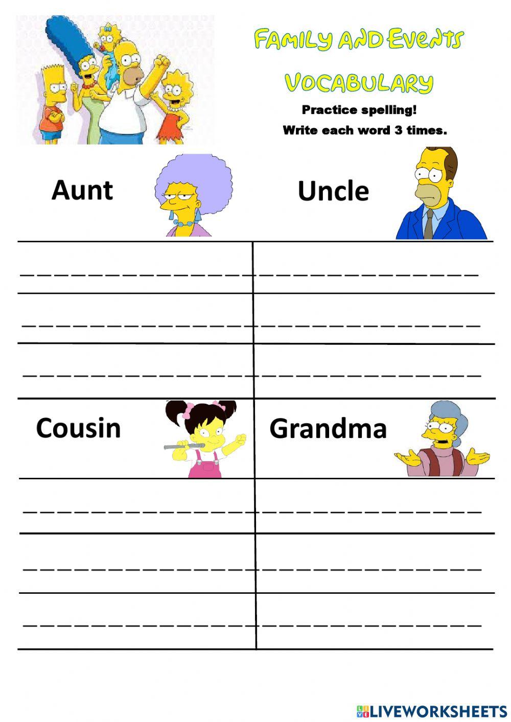 Family and Events Vocabulary