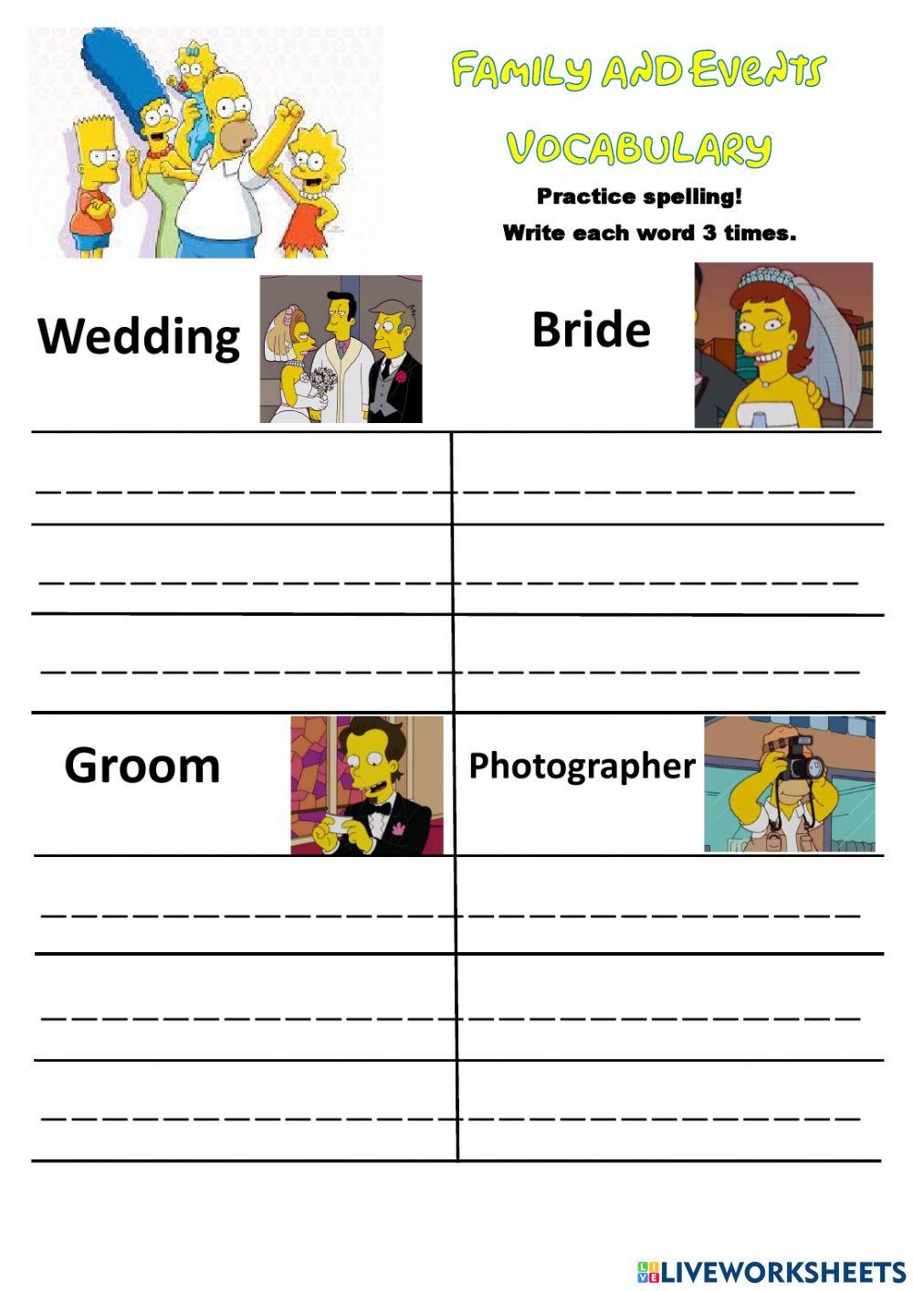 Family and Events Vocabulary