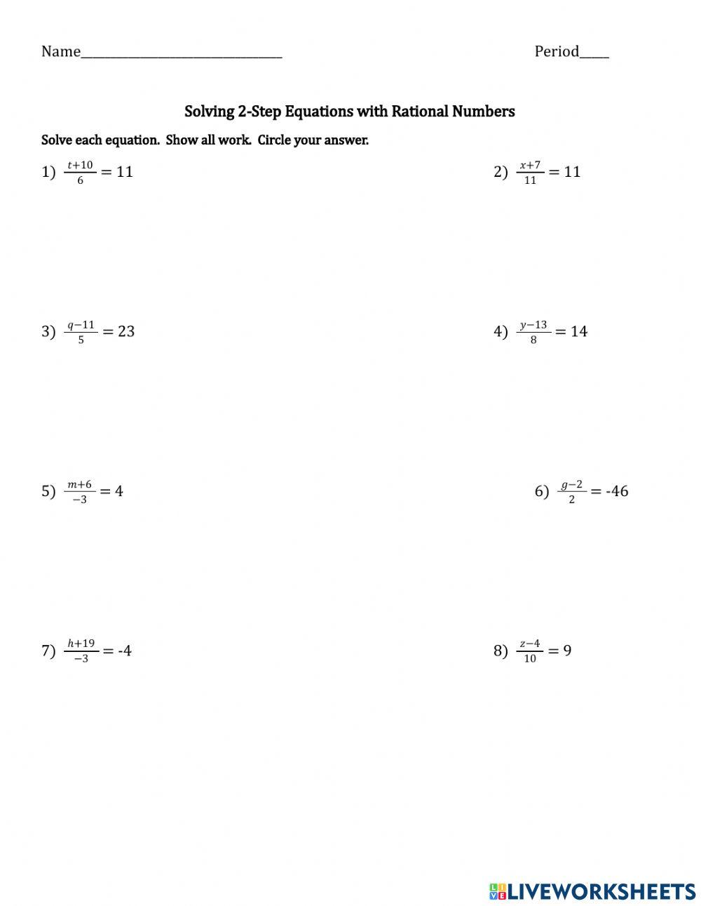 2-step equations with rational numbers