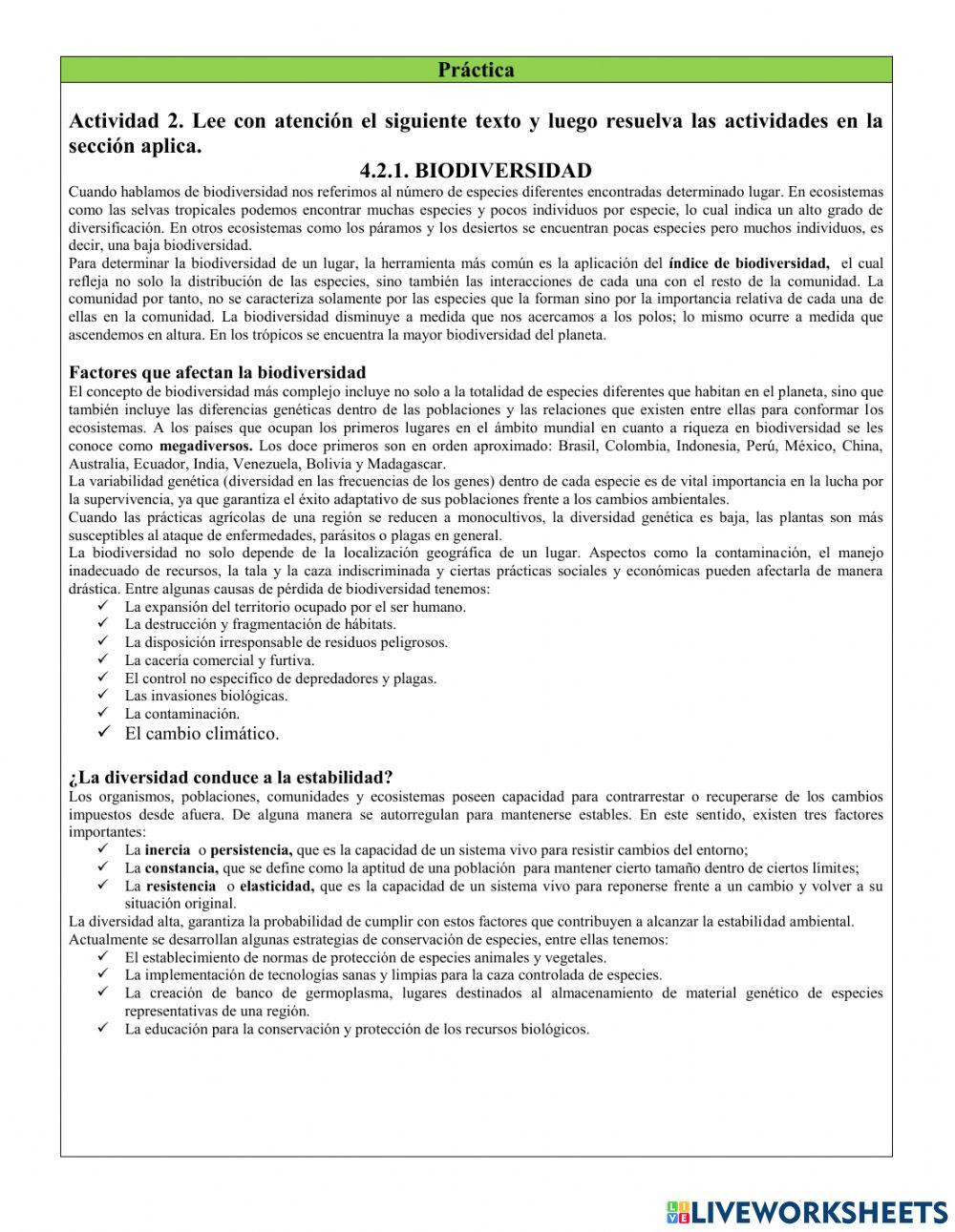 Biodiversidad y desarrollo sostenible