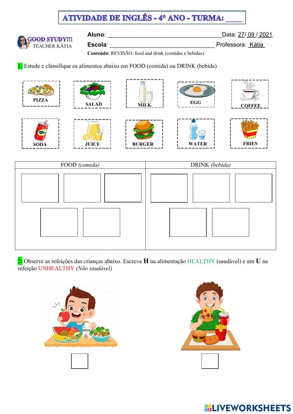 4° ano - INGLÊS - foods and drinks - 27-09-21