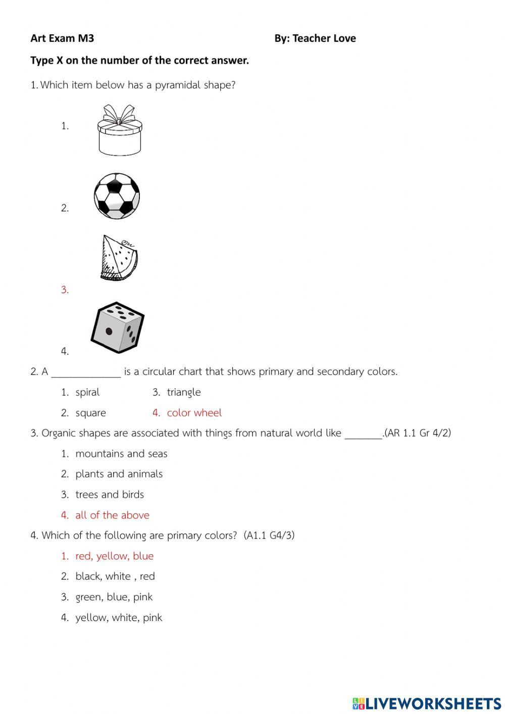 Art Test M4 By Teacher Love