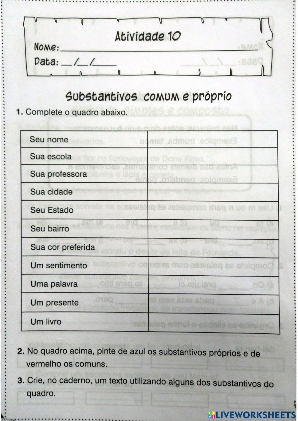 Substantivo próprio e comum