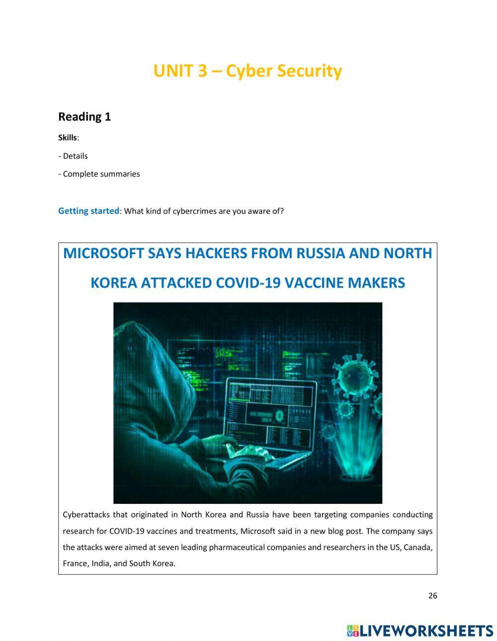 Cyber attacks to covid makers