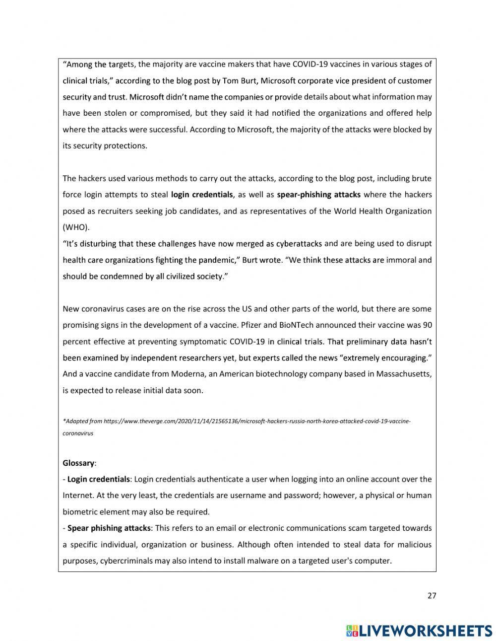 Cyber attacks to covid makers