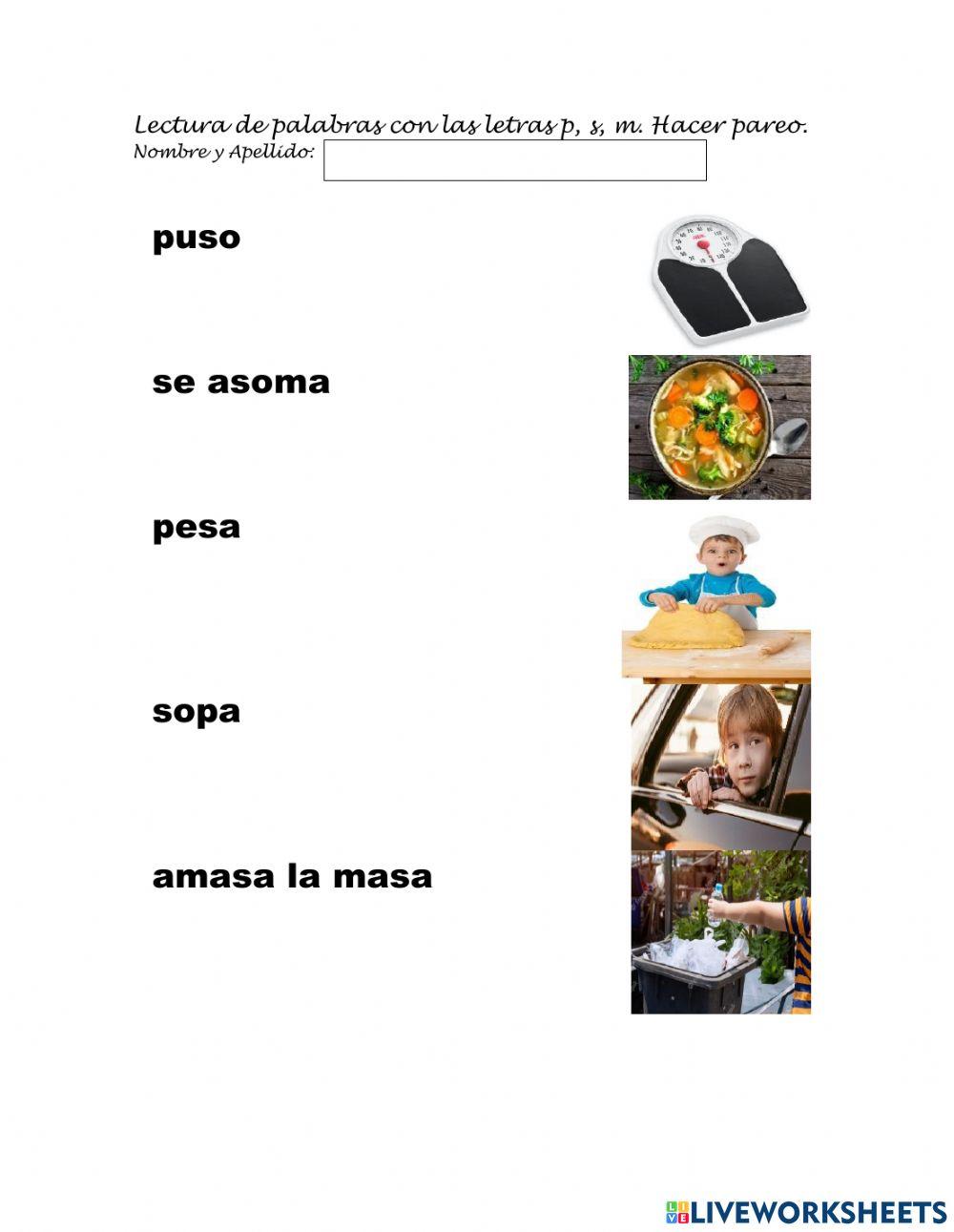 Lectura de Palabras con m, p, s.