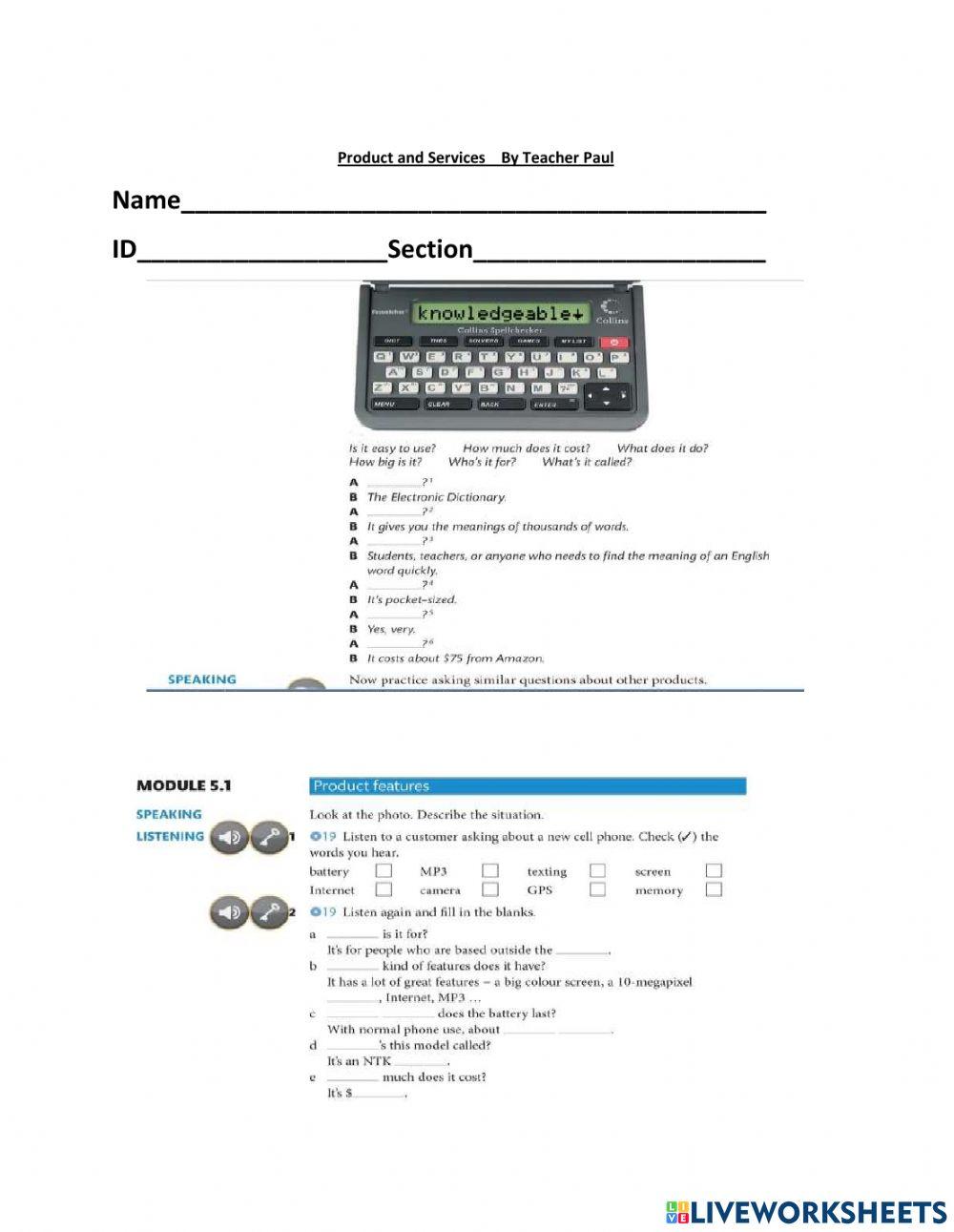 Products and services online exercise for | Live Worksheets