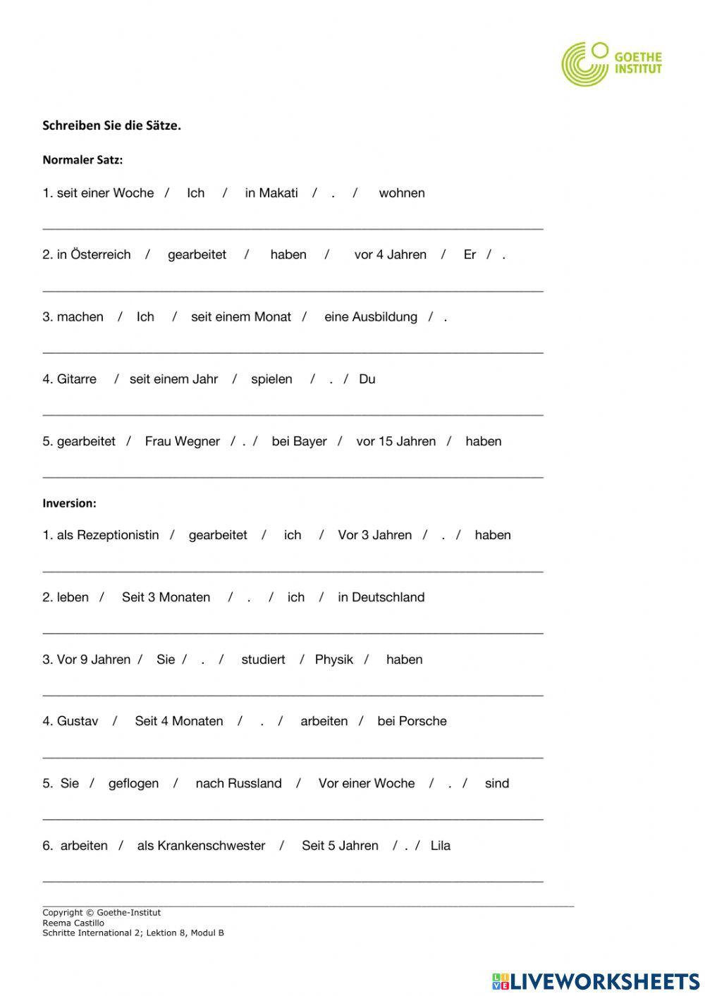Puzzle Sätze (vor und seit)