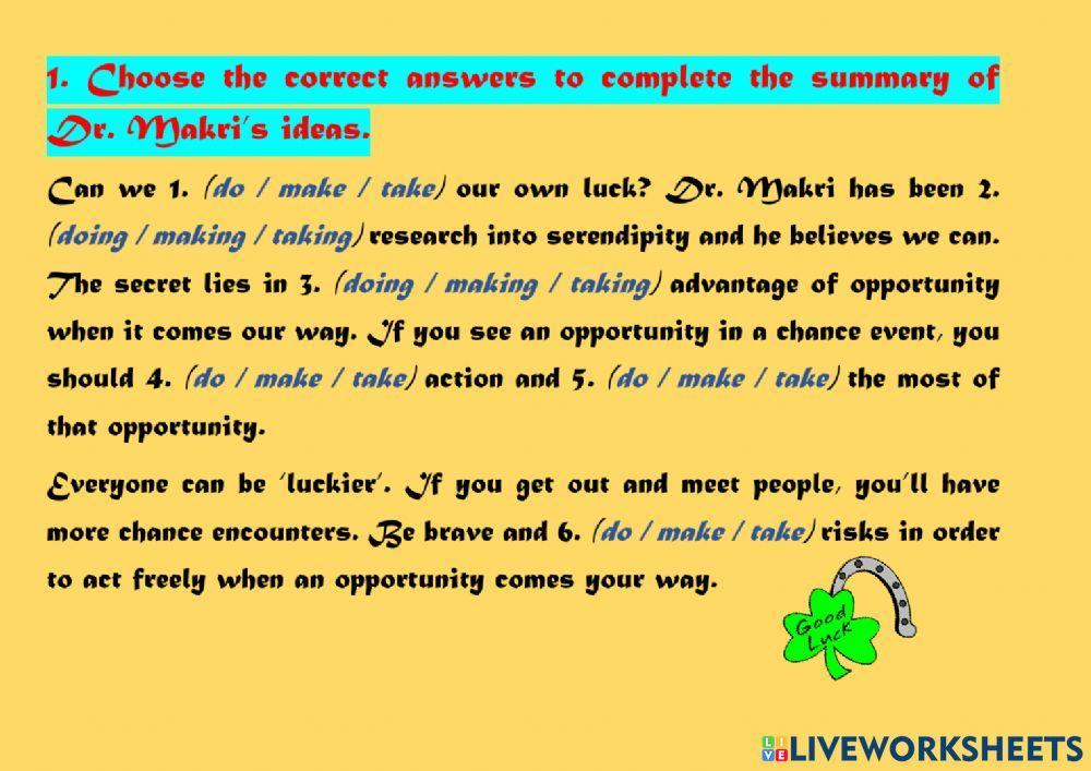 Collocations with DO, MAKE  and TAKE