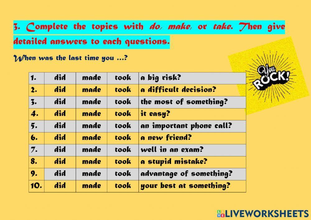 Collocations with DO, MAKE  and TAKE
