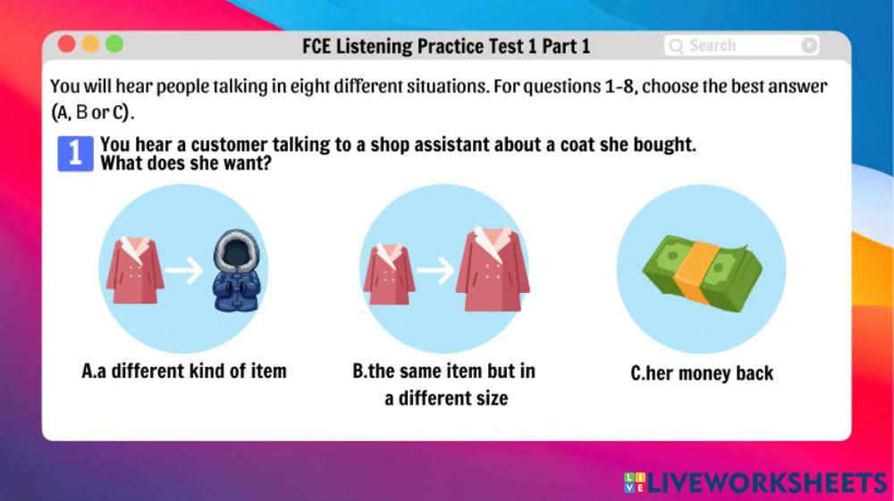 FCE Listening Practice Test 1, Part 1