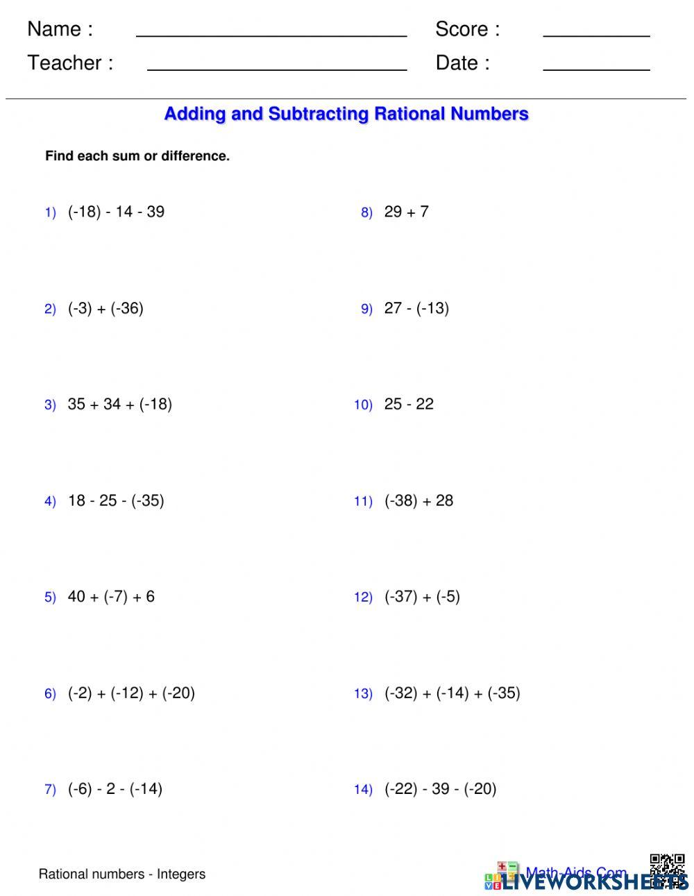 Rational-Integers: Add-Sub Rational numbers