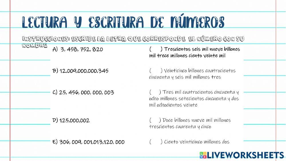 Lectura y escritura de números