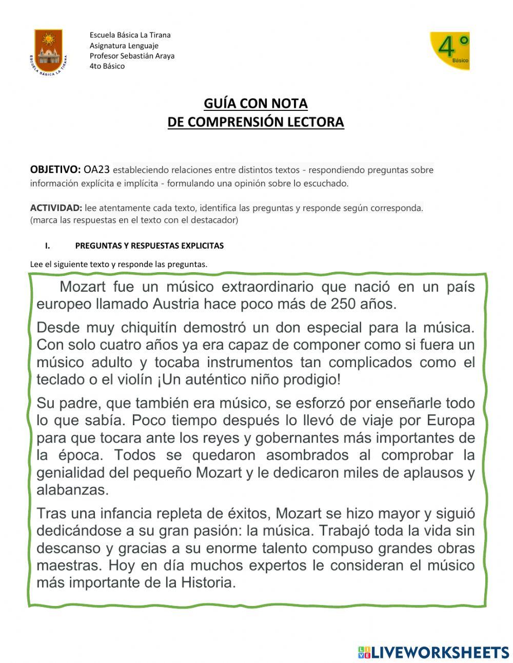 Comprensión Lectora Explicito e Inferencial