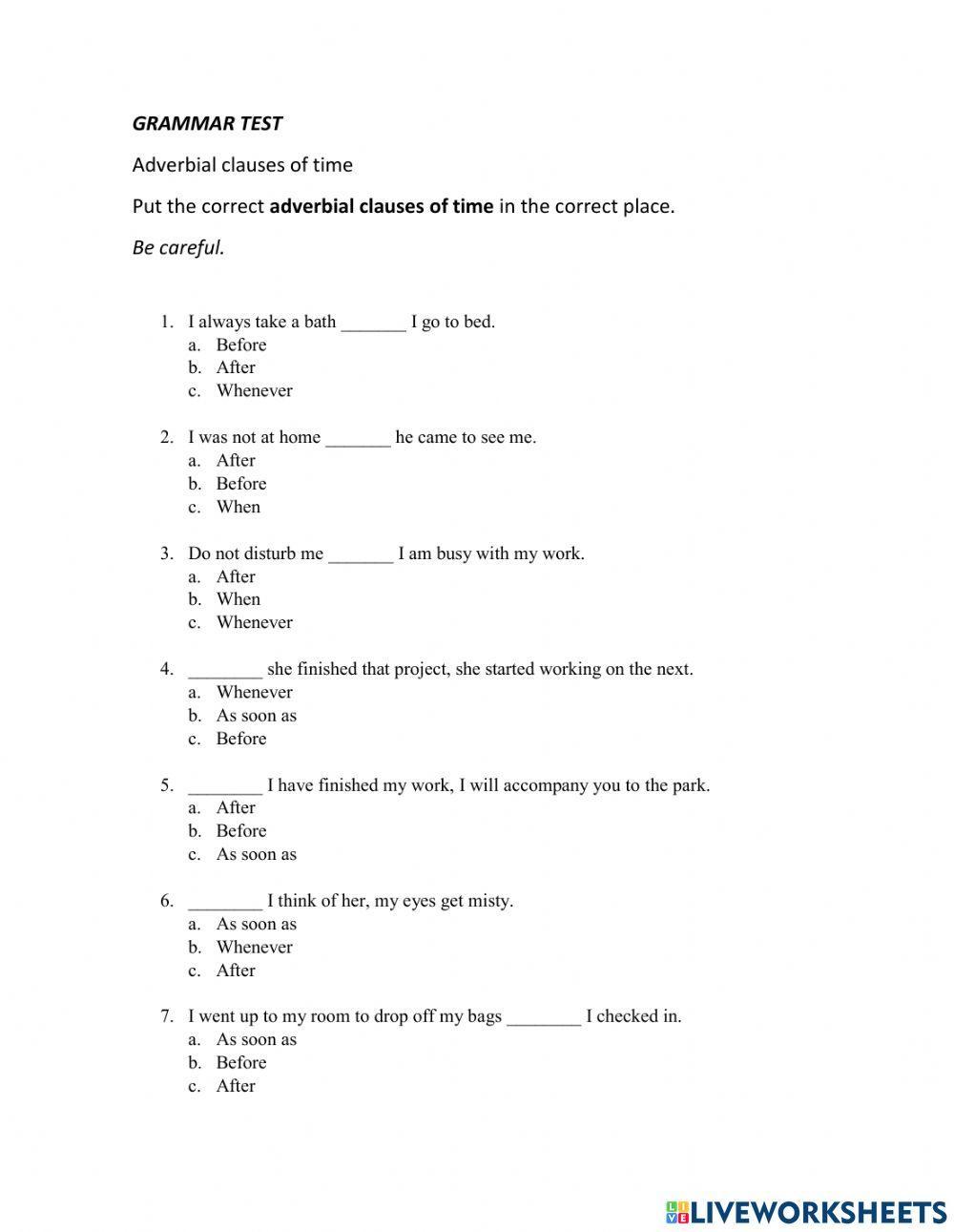 Adverbial clauses of time