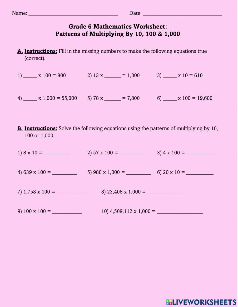 Patterns of Multiplying By Multiples of 10