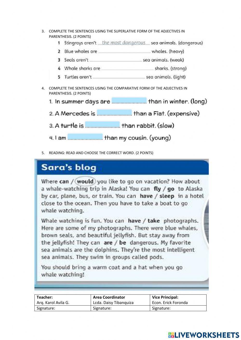 Exam First Term English 6th