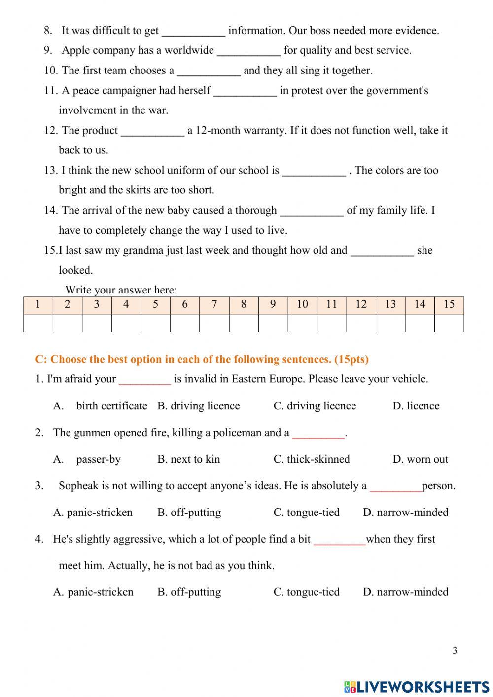 Level 7 Mid-Term Vocabulary Test