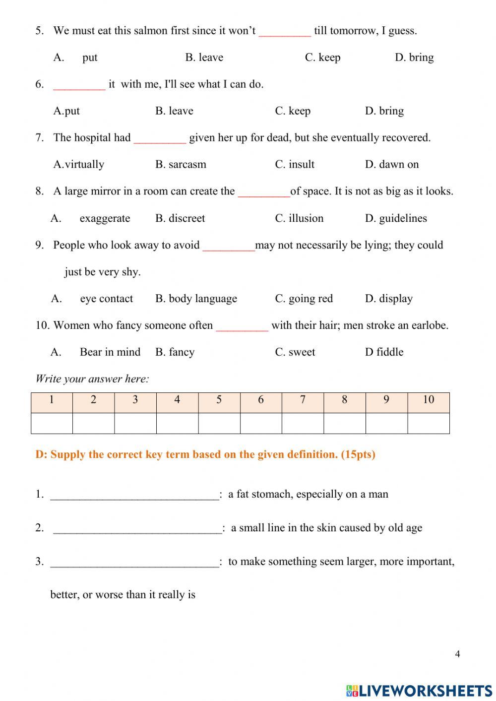 Level 7 Mid-Term Vocabulary Test
