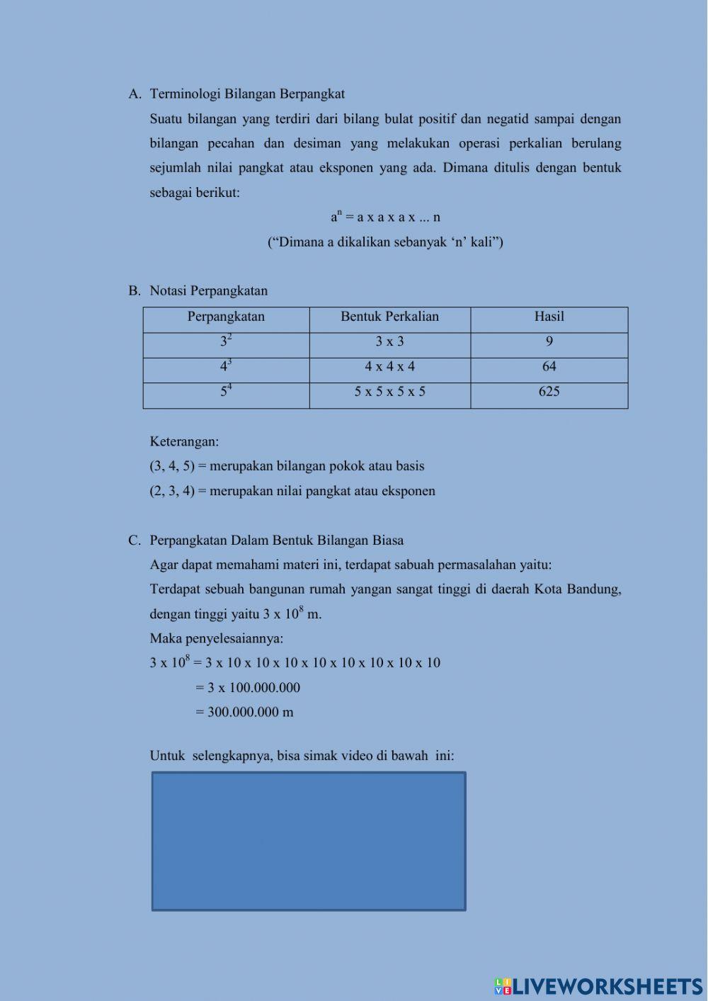 LKPD Bilangan Berpangkat dan Bentuk Akar