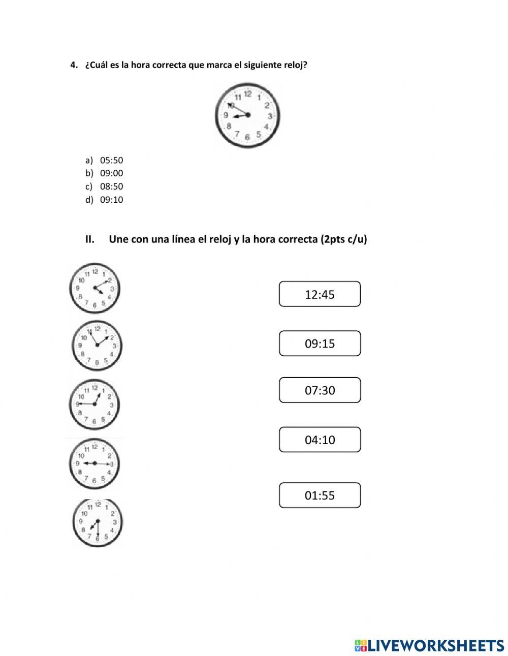 Guía evaluada de unidades de medida de tiempo