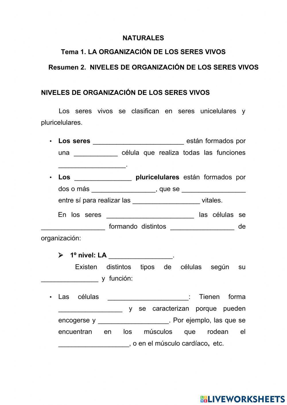 Niveles de organización de los seres vivos