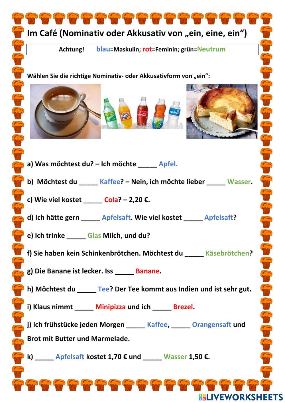 Nominativ und Akkusativ von -ein-