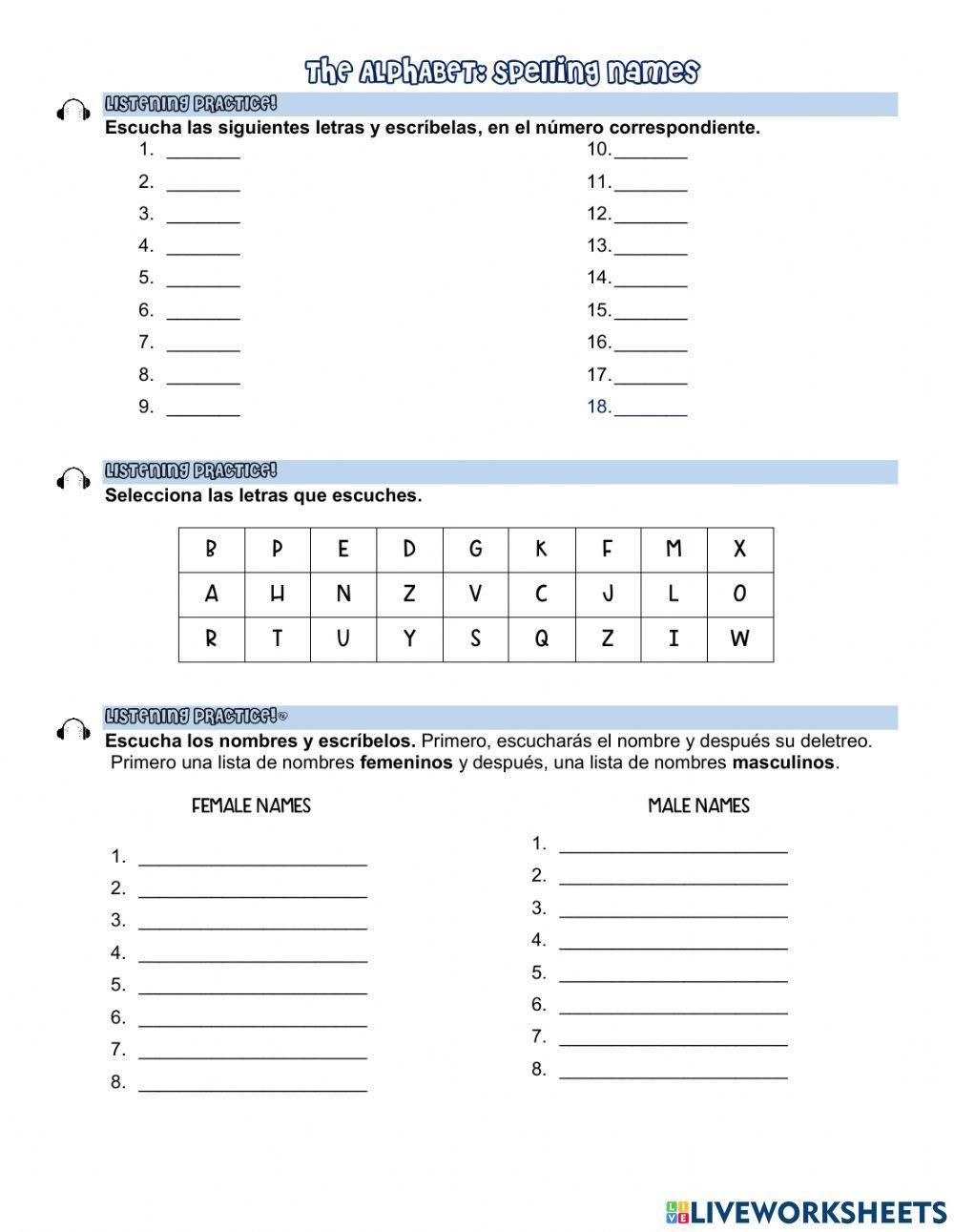 Alphabet: spelling names