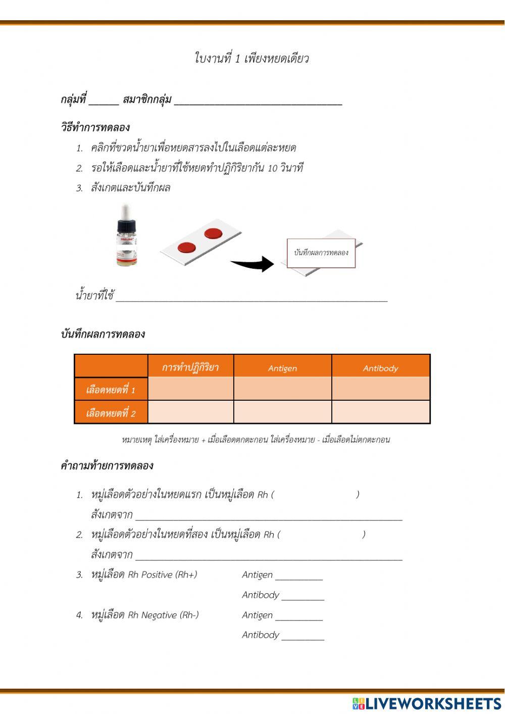 ใบงานที่ 1 เพียงหยดเดียว