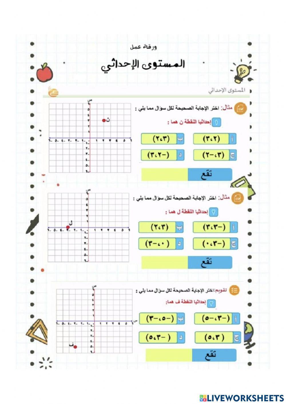 ورقة عمل تفاعليه على المستوى الاحداثي