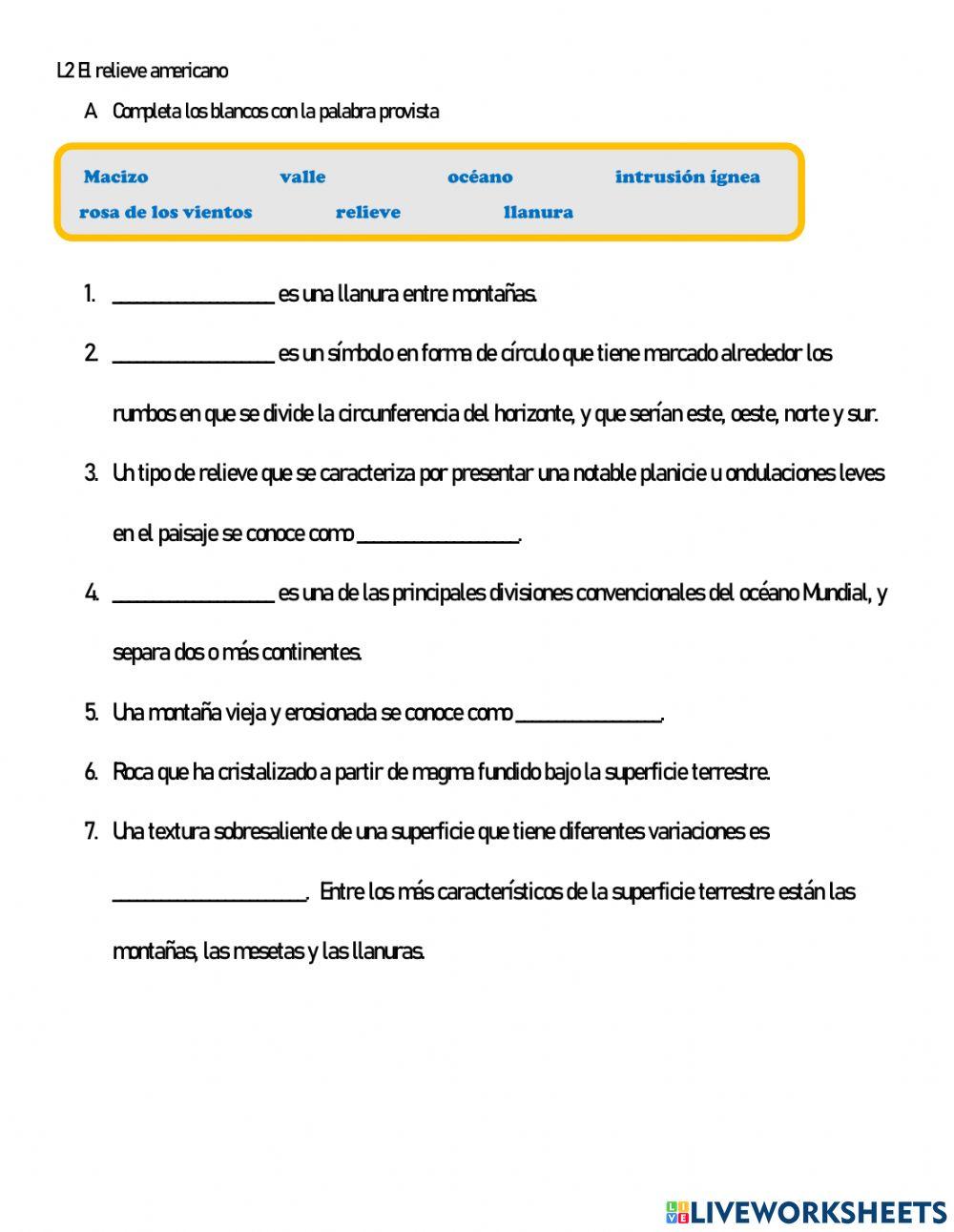 El relieve americano - conceptos