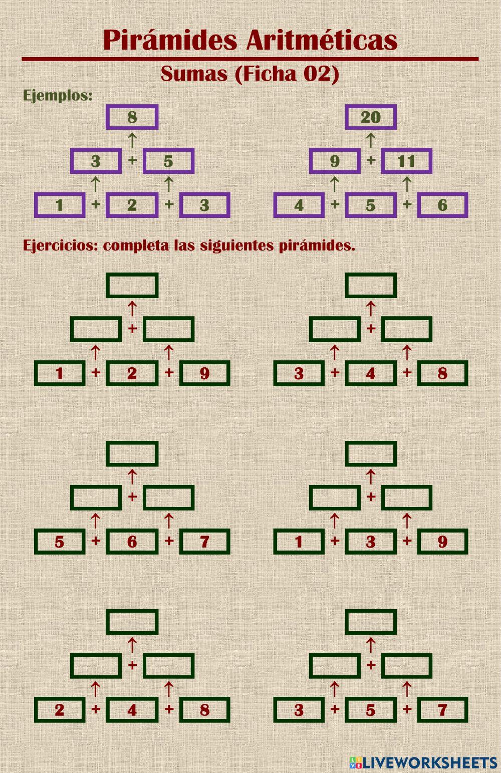 (Pirámides Aritméticas) Sumas (Ficha 02)