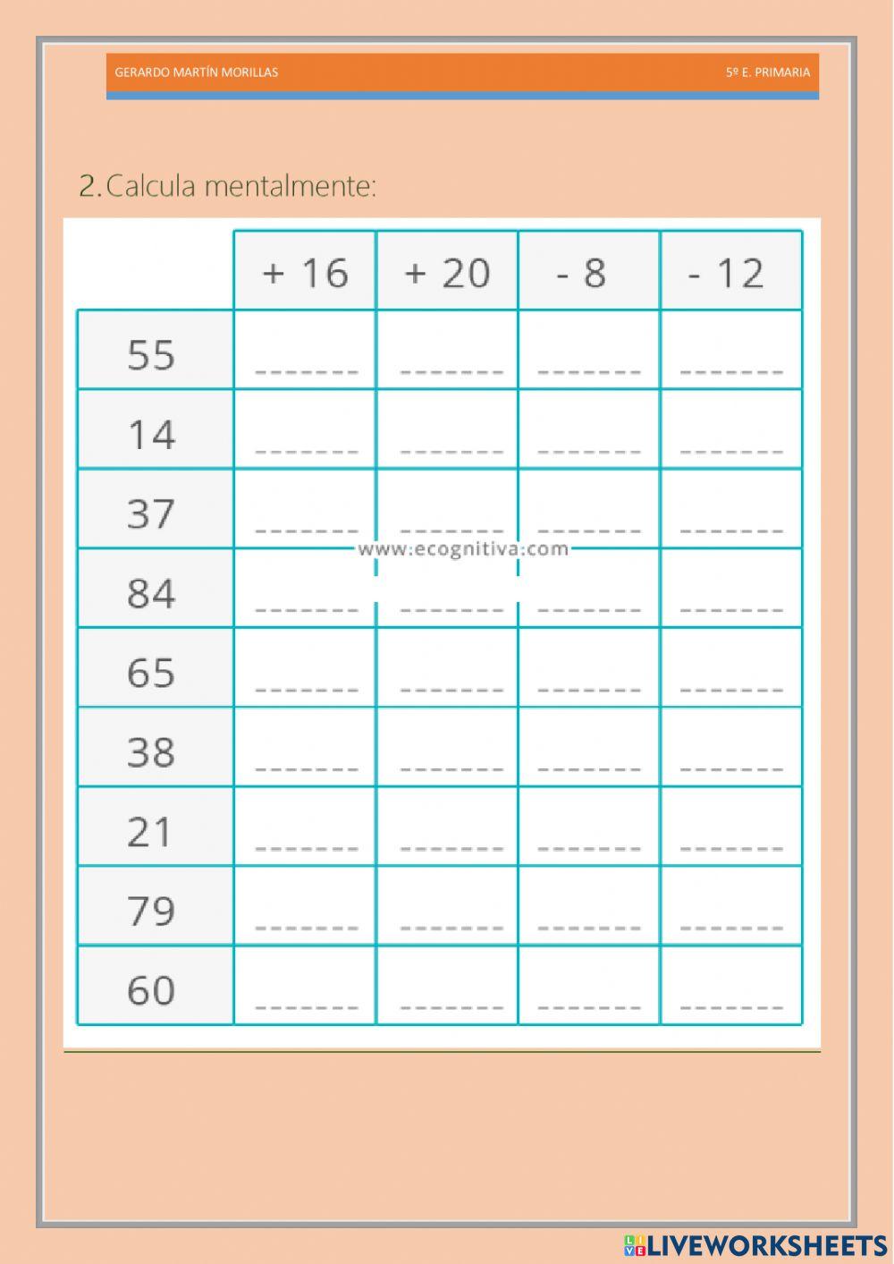 Cálculo y operaciones. Ficha 1.