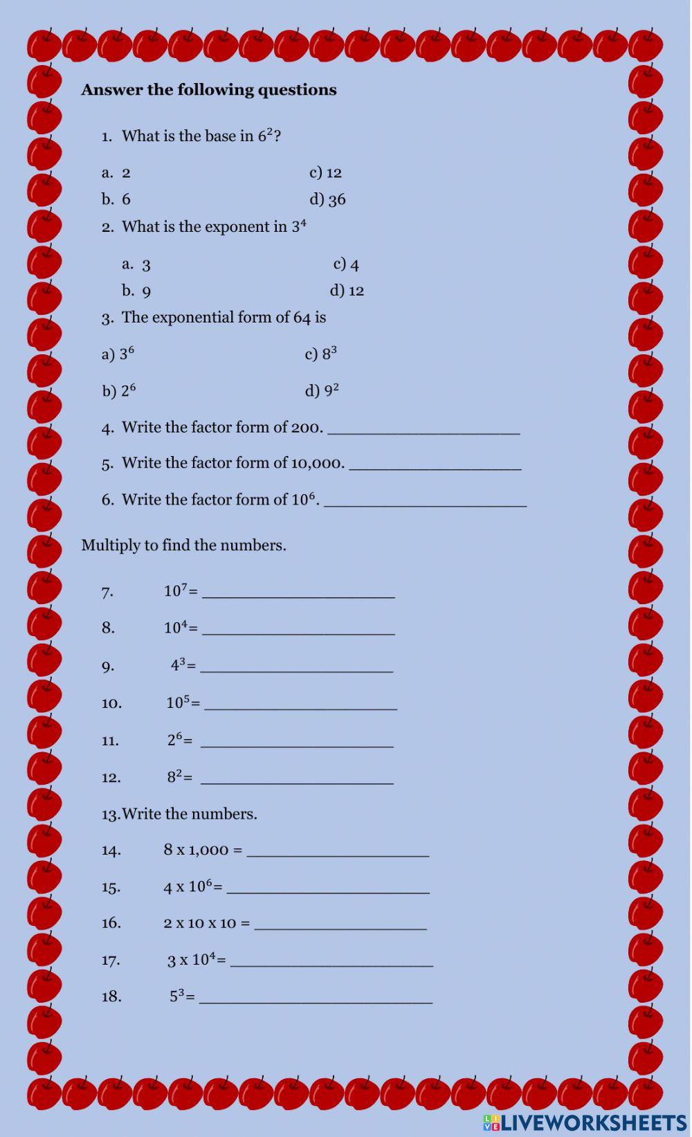 Powers and Expo… | Free Interactive Worksheets | 1453834, image size:1000x1643