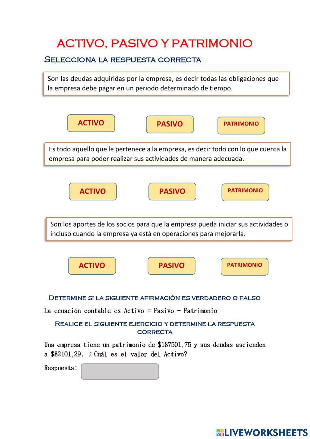Activo, pasivo y patrimonio: ecuación contable